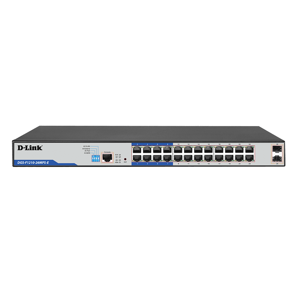 D-Link DGS-F1210-26MPS-E 26-Port Gigabit Smart Managed 250m PoE+ (380W) Switch