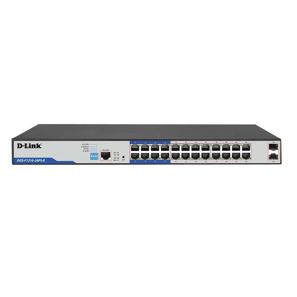 D-Link DGS-F1210-26PS-E 26-Port Gigabit Smart Managed 250m PoE+ (230W) Switch with 2 SFP