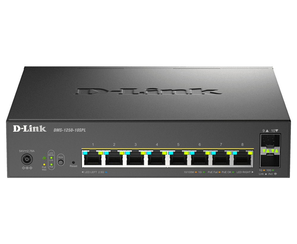 D-Link DMS-1250-10SPL 10-Port 2.5G Smart Managed PoE+/PoE++ (120W) Switch with 2 10G SFP+