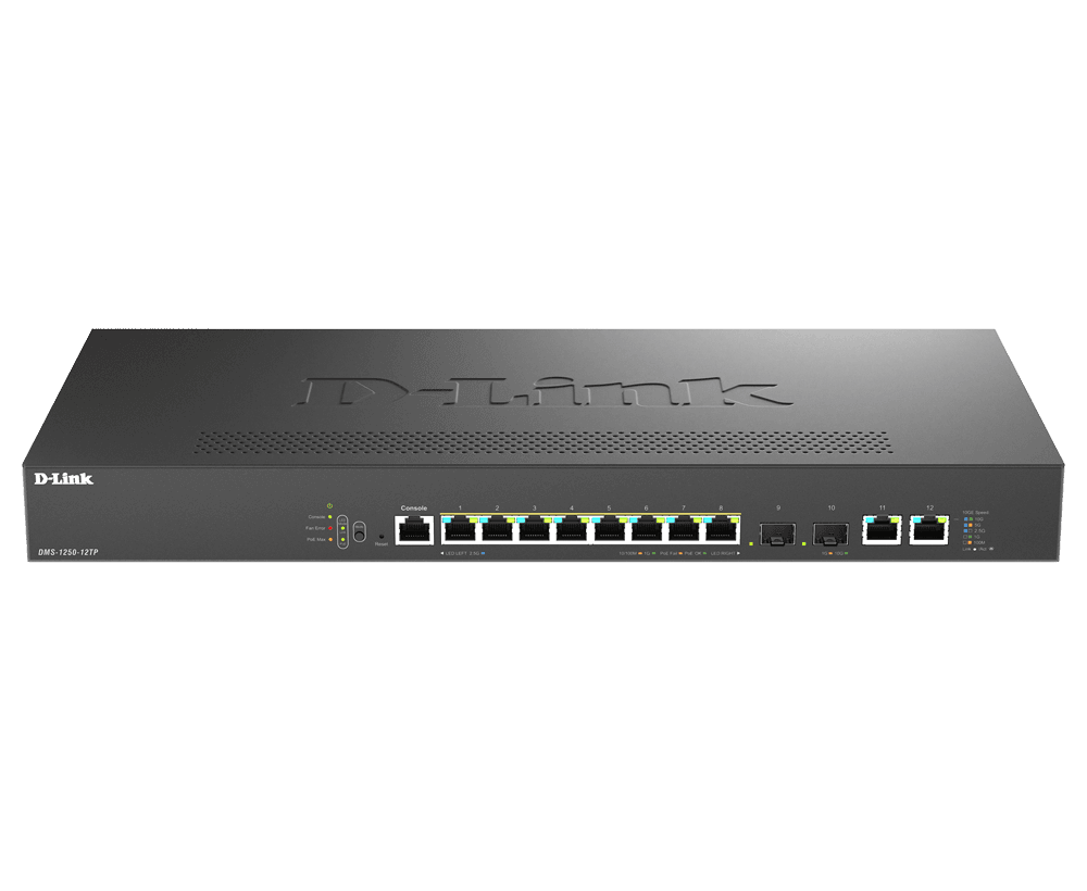D-Link DMS-1250-12TP 12-Port 2.5G Smart Managed PoE+ (240W) Switch with 4 10G Uplinks