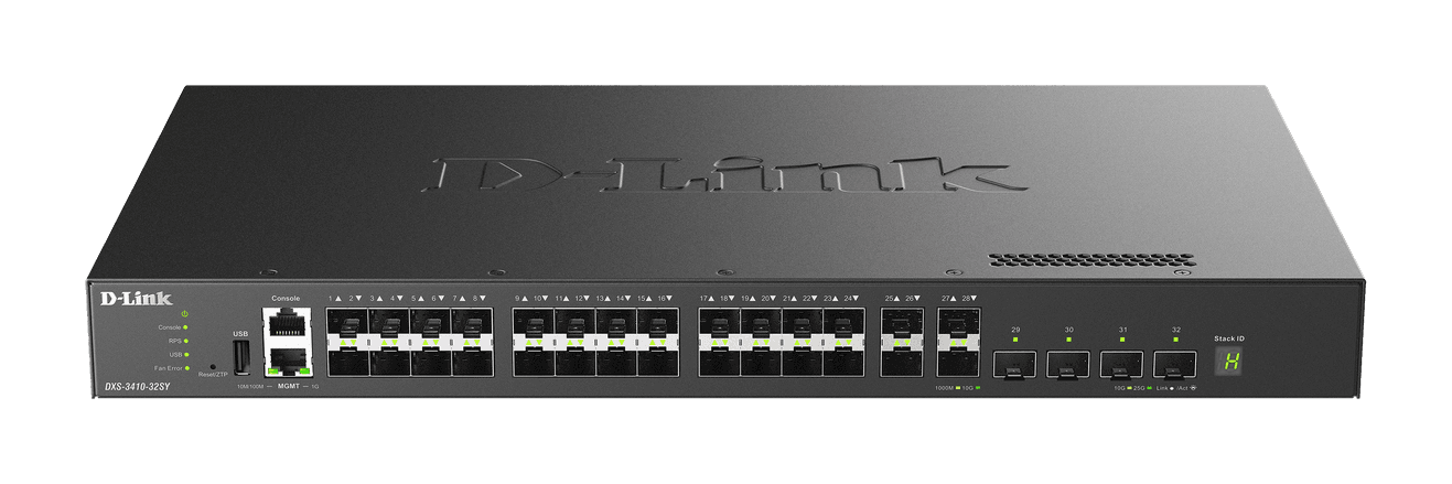 D-Link DXS-3410-32SY/E 32-Port 10G L3 Stackable Managed Switch with 4 25G SFP28