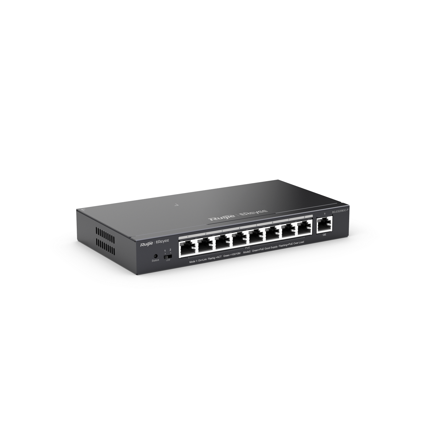 Reyee RG-ES209GC-P , 9-Port Gigabit Smart POE Switch, 9 Gigabit RJ45 Ports including 8 PoE/POE+ Ports,120W PoE power budget, Desktop Steel Case