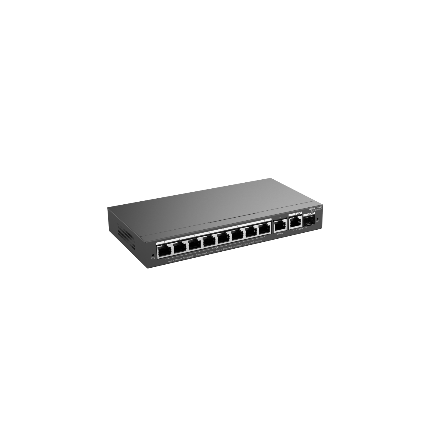 Reyee RG-ES210GS-P , 10-Port Gigabit Smart POE Switch, 8 PoE/POE+ Gigabit RJ45 Ports with 1 Gigabit RJ45/1 combo SFP uplink ports,,120W PoE power budget, Desktop Steel Case