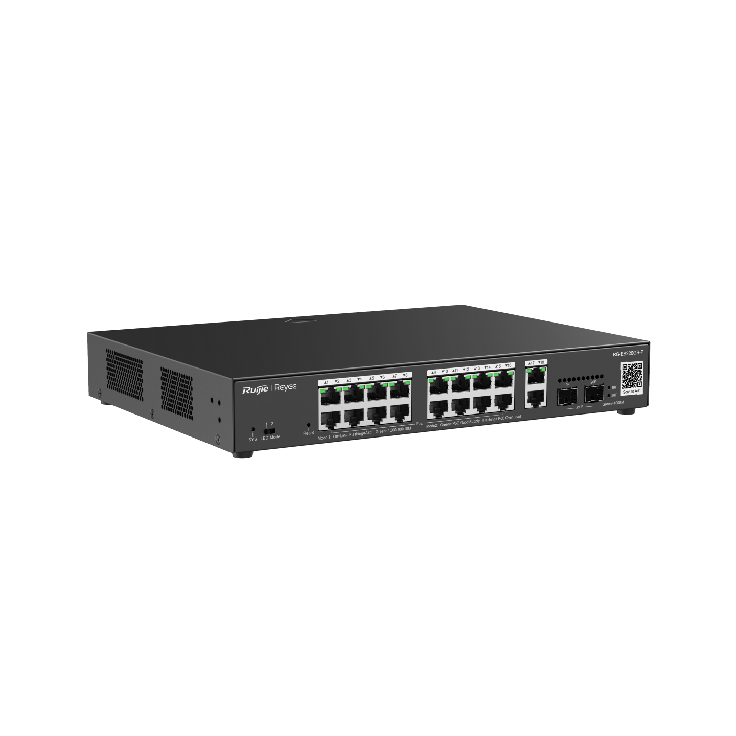 Reyee RG-ES220GS-P , 20-Port Gigabit Smart POE Switch, 16 PoE/POE+ Ports with 2 Gigabit RJ45/2 SFP uplink ports, 250W PoE power budget, Desktop Steel Case - Image 2
