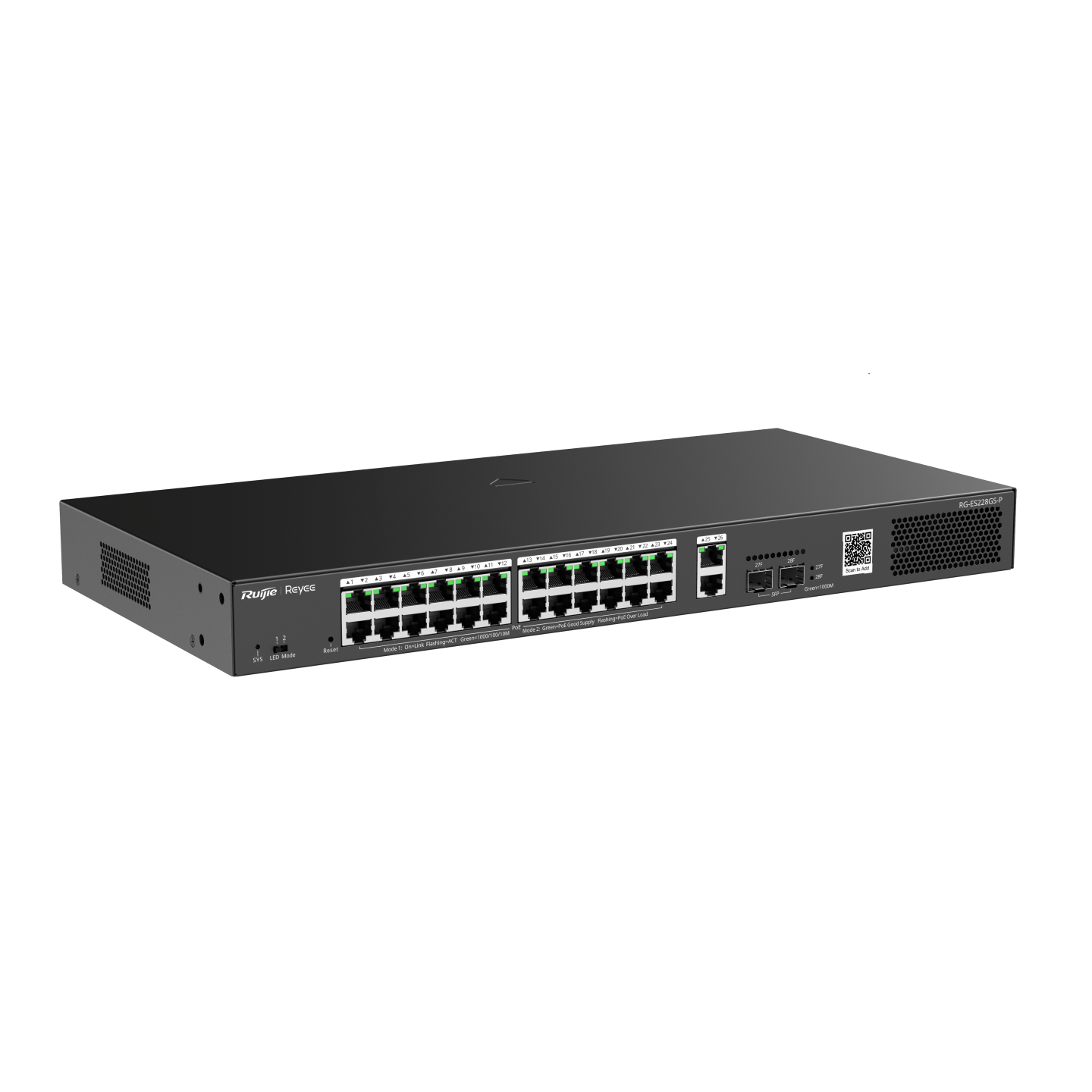 Reyee RG-ES228GS-P , 28-Port Gigabit Smart POE Switch, 24 PoE/POE+ Gigabit RJ45 Ports with 2 Gigabit RJ45/2 SFP uplink ports,370W PoE power budget, Desktop Steel Case - Image 2