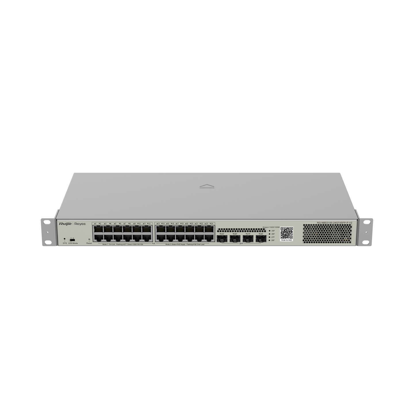 Reyee RG-NBS3100-24GT4SFP-P V2 , 24-Port Gigabit L2 Managed POE Switch, 24 Gigabit RJ45 POE/POE+ Ports, 4 SFP Slots, 370W PoE power budget, 19-inch Rack-mountable Stell Case
