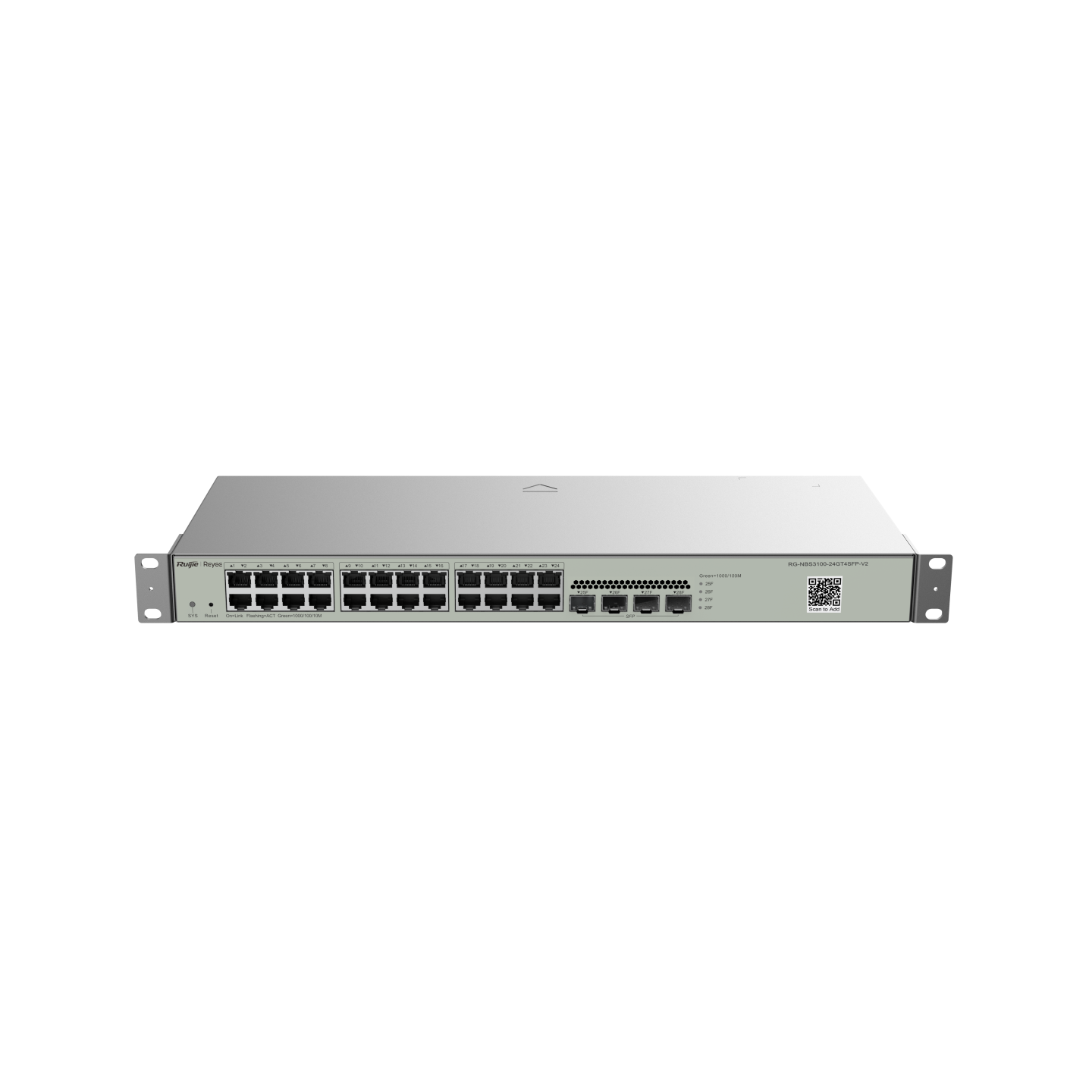 Reyee RG-NBS3100-24GT4SFP V2 , 24-Port Gigabit L2 Managed Switch, 24 Gigabit RJ45 Ports, 4 SFP Slots, 19-inch Rack-mountable Steel Case